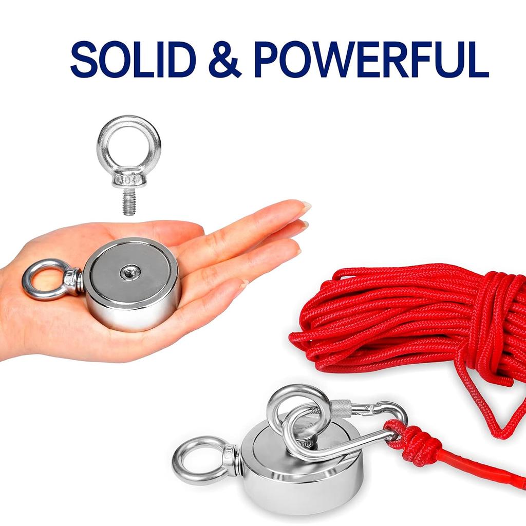 Super Power Salvage Fishing Magnetic 310lb Strong Neodymium Magnet Double Side Search Magnet Hook  M48mm-M60mm Stell Cup Holder