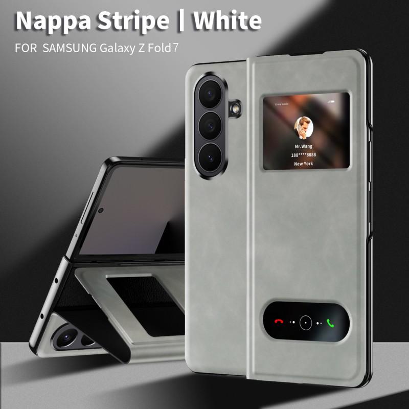 Slim Magnetic Flip Case With Window Galaxy Z Fold8 Ultra 7 6 5 PU Leather Stand Cover Shockproof Nappa Texture