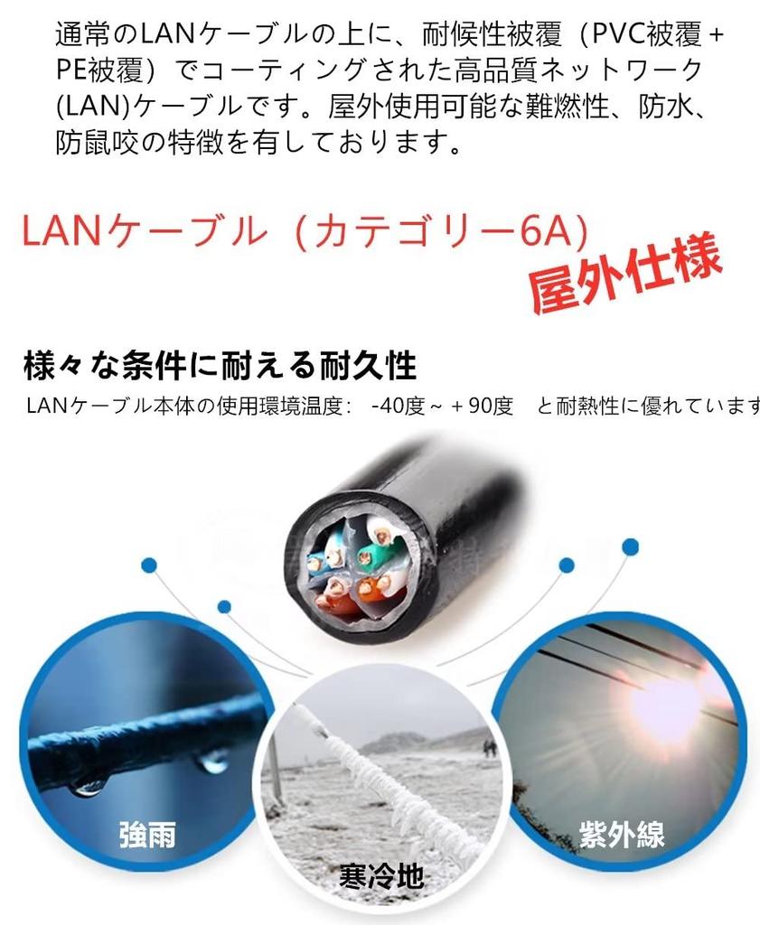 30M CAT6A Outdoor LAN Cable, Double Sheathed, PoE Compatible, Category 6A, Outdoor Use, with Connectors, UV Resistant, Flame Retardant, Weather Resist