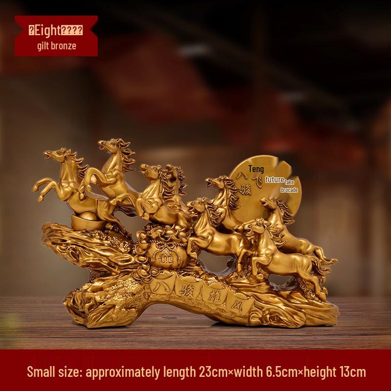 Восемь благородных коней: Позолоченная бронзовая фигурка лошади для декора офиса и дома – высококлассный подарок, привлекающий богатство, на новоселье.