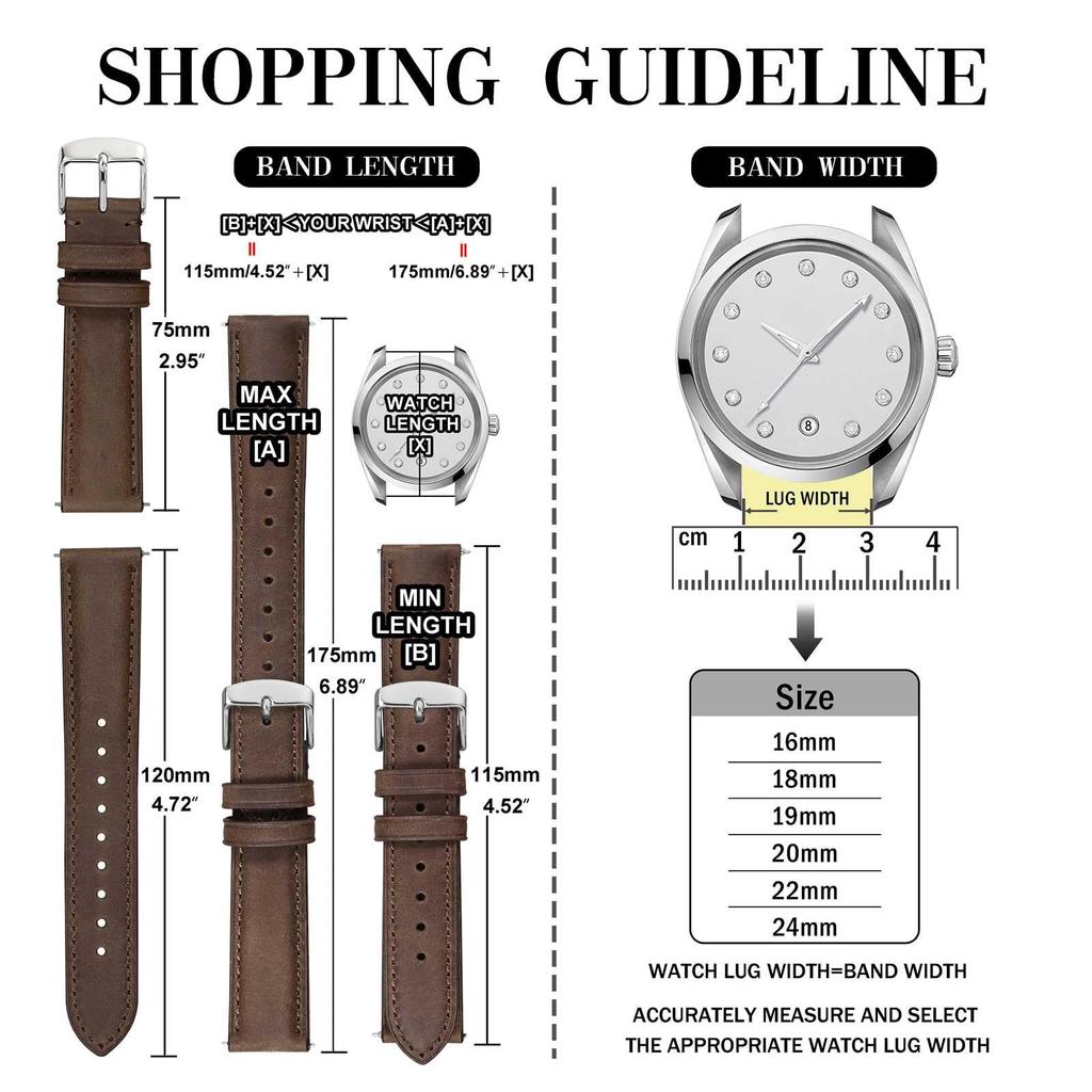 Anbeer 18mm Leather Watch Band with Quick Release Replacement Stainless Steel Buckle, Earth Tone and Silver Buckle