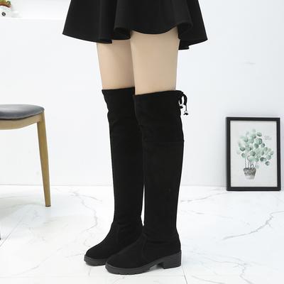 Fashion Fashion Warm Suede Women Boots Winter Black Over The Knee Boots New Comfort Lace Up Chunky High Heels Shoes  Round Toe Boots