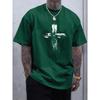 Men's Summer 100 Cotton Fashionable Casual Loose Plus Size Retro Cross Print Sports Round Neck Short Sleeved T-shirt Top