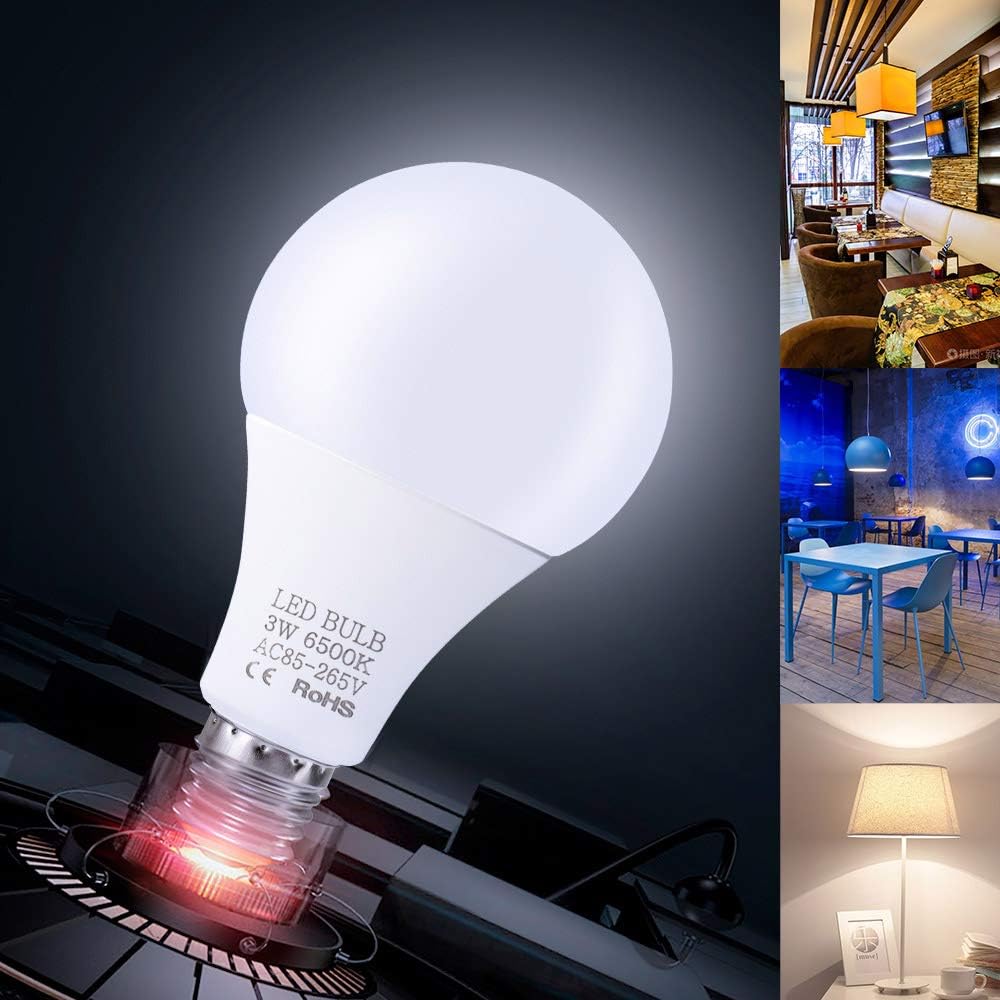 3W LED Bulbs E27 Light Bulbs Energy Saving White Light 6000-6500K High Brightness Lamp for Bedroom Living Room 85V-265V