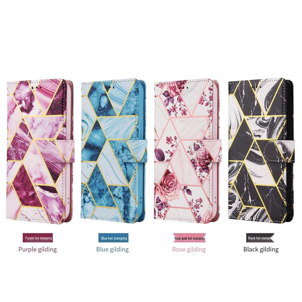 Apple 17Pro/16E Marble Patchwork Leather Case with Card Slot for iPhone Air