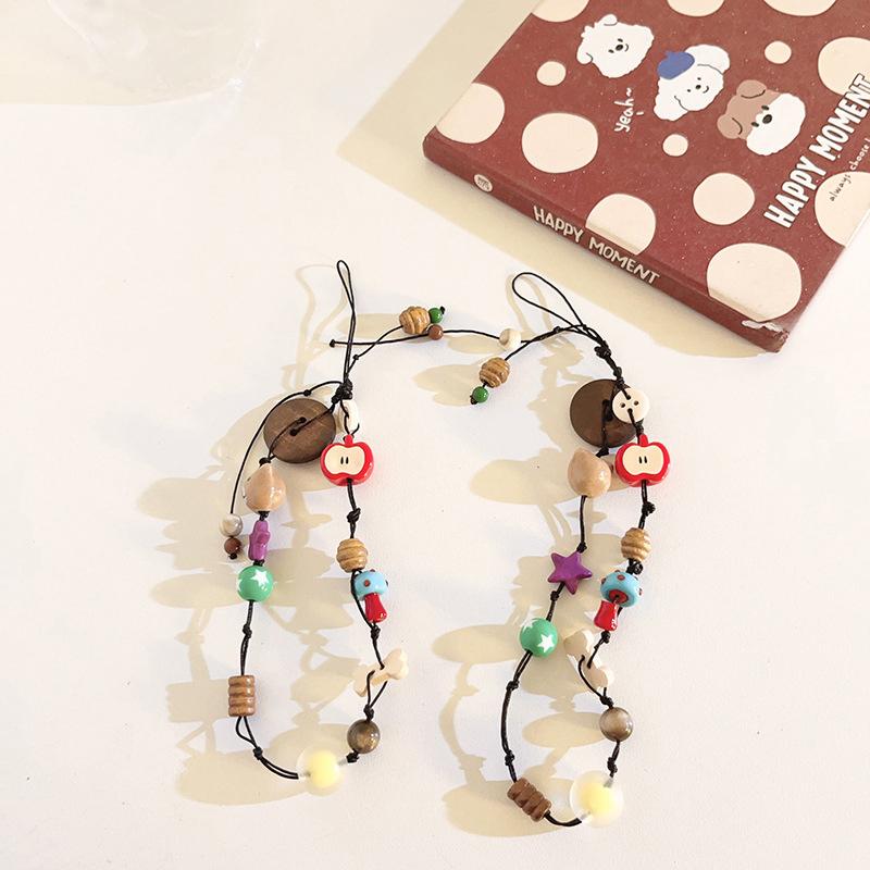 

Cute Sweet Apple Bear Lanyards Star Beaded Charm Mobile Phone Chains Keychain Pendants Girly Bag Hanging Ornaments Gifts