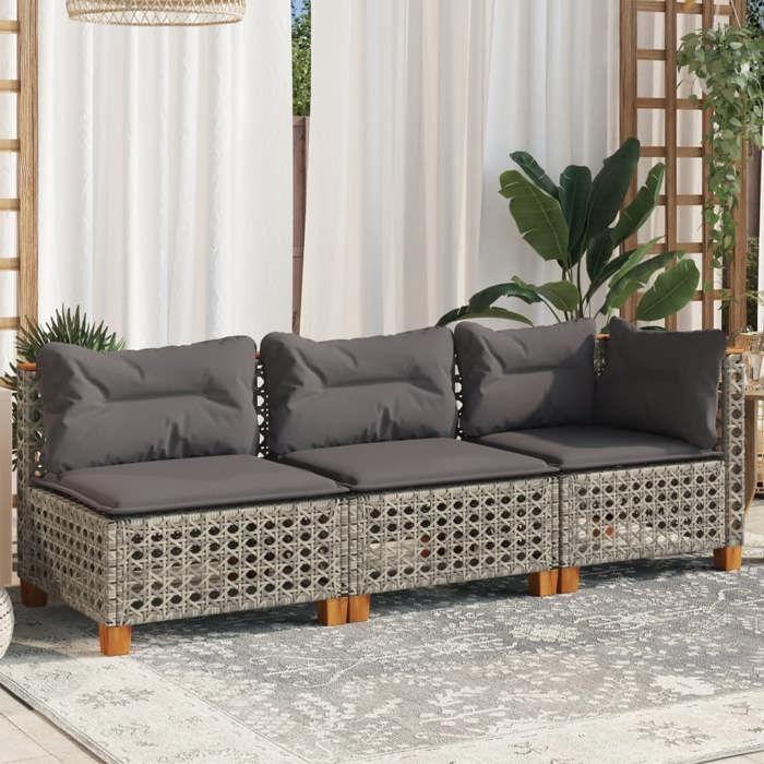 VidaXL Garden Sofa with Cushions 3-seater Grey Braided Resin, Outdoor Sofa, Garden Seat, Garden Sofa 365942