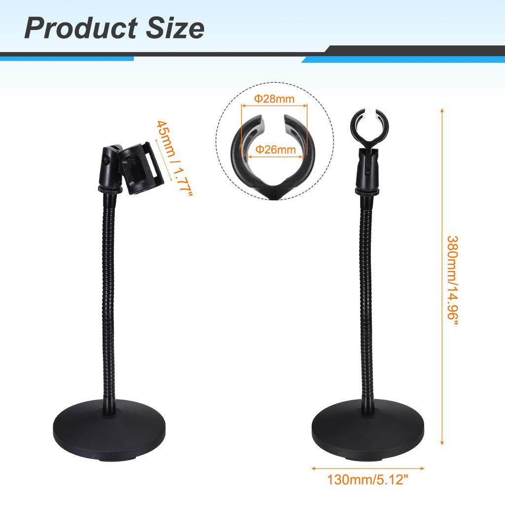 Uxcell Gooseneck Desktop Microphone Stand 130x380x285mm Adjustable Microphone Holder Flexible Wireless Microphone Clip Adapter Weighted Base for