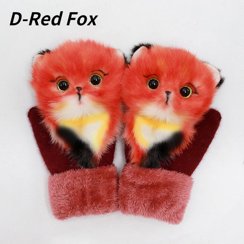 Mote Vinter Varme Hansker Kvinner Dyremønster Hanske Varme Plysj Strikket Hanske Mote Søte Hansker for Kvinner