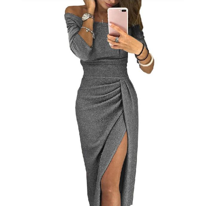 

Женская новая весенне-летняя мода, темперамент, дышащая и удобная сексуальная рубашка с длинной юбкой XL серый