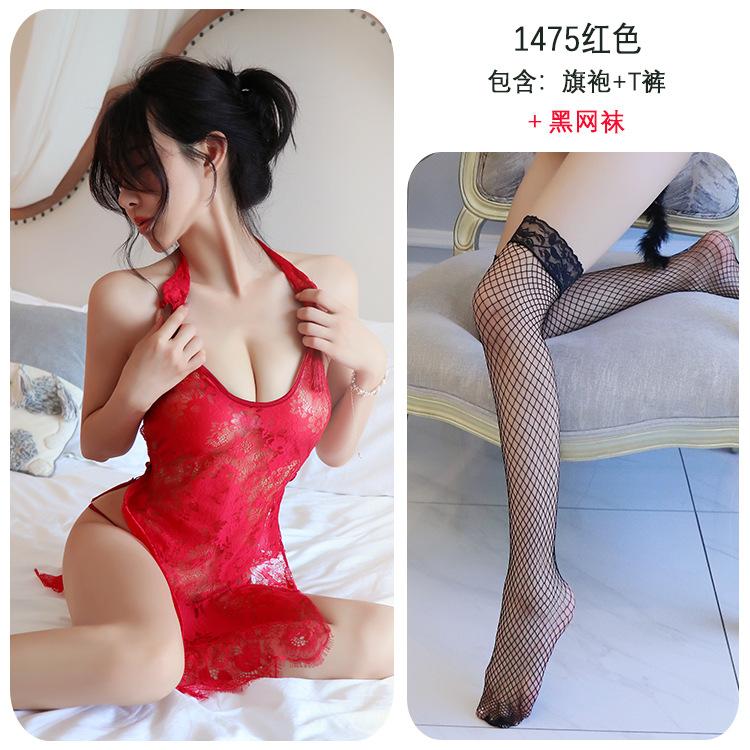 Sexy Sexy Lace Perspective Retro Cheongsam Split Fork Hot Free Pajamas