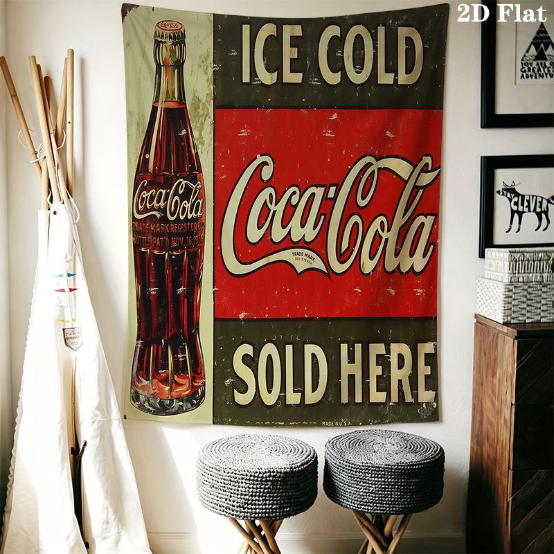 Vintage Cocacola Advertisement Tapestry Wallmounted Background Cloth Soft Background Wall Hanging Cloth Wall Covering Decoration