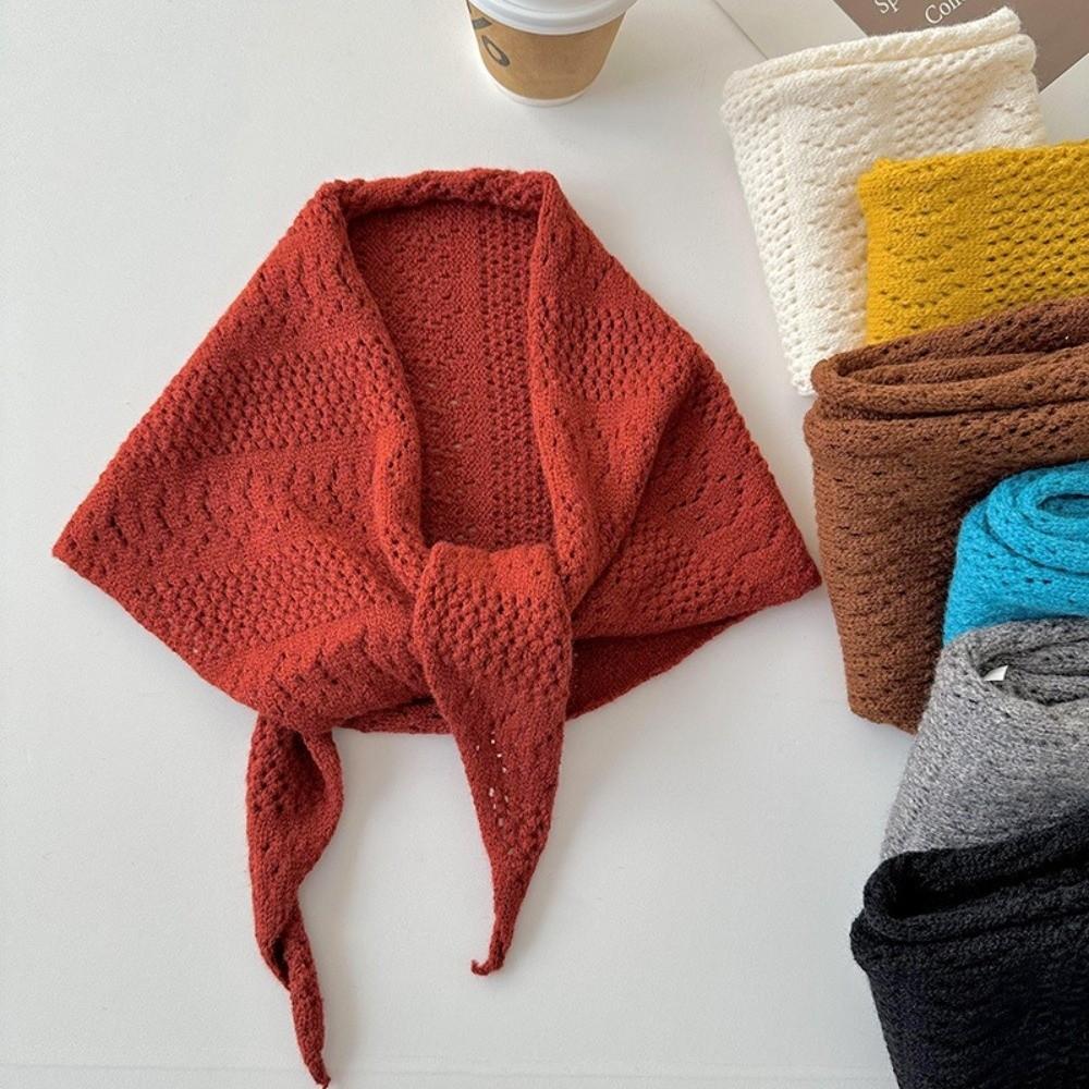 Neck Protection Warm Shawl Scarf Hollow Out Women Headscarf Fashion Knitted Triangle Scarf  Women