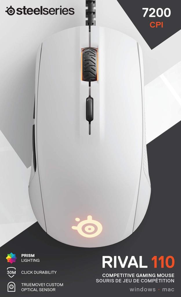 SteelSeries Rival 110 Optical Gaming Mouse, White, 62468, Right-Handed