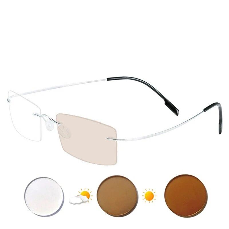 

Очки без оправы для близорукости от -0,5 до -8,0 для мужчин и женщин из титанового сплава без оправы с блокировкой синего света или хамелеона UF179