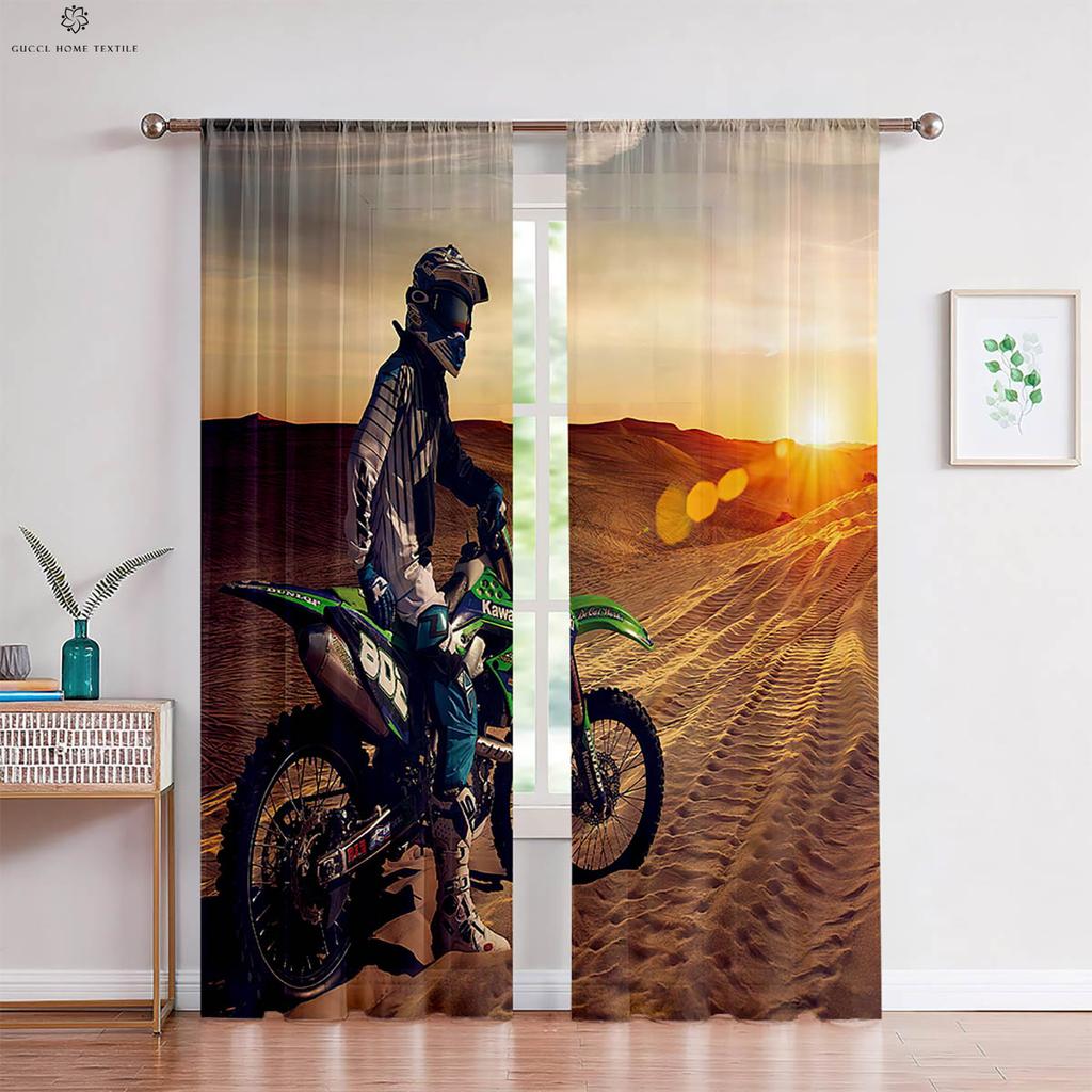 Cool Motorcycle Racing 3D Printed Curtains Bedroom Living Room Kitchen Decorative Curtain Rod Pocket 2 Pieces