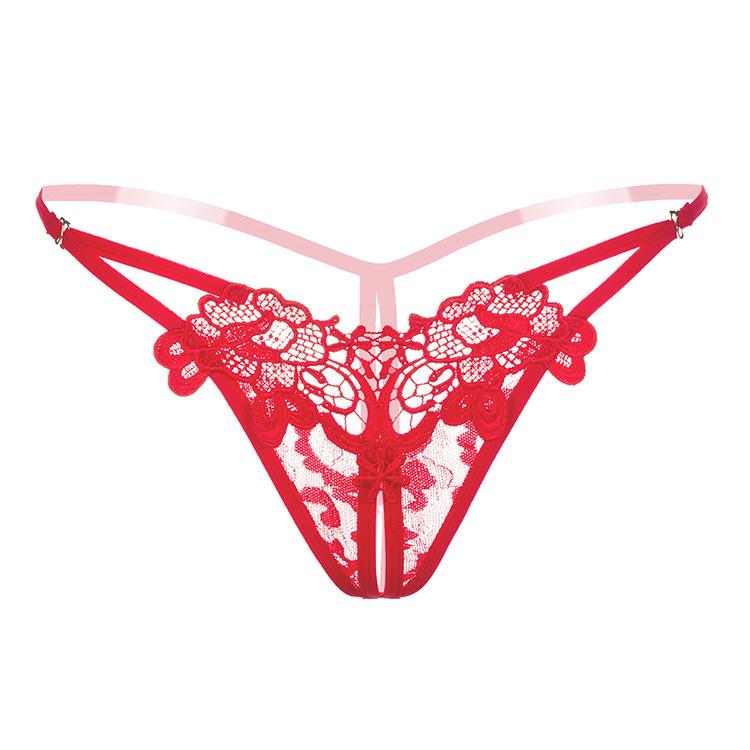 Women's Panties Sexy Temptation Hollow Embroidery Low Waist Open Crotch Thong Luxury Buttocks Side Open T Pants 2151