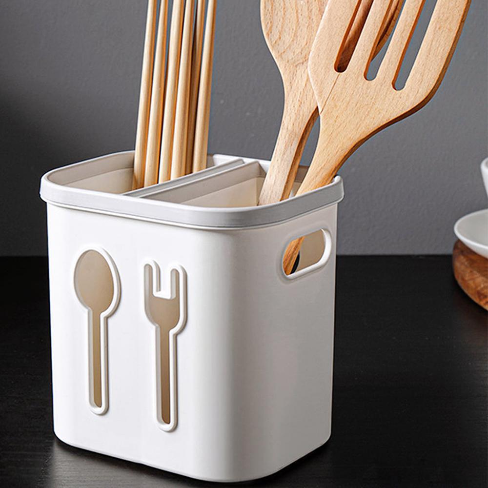 Spoon Fork Chopstick Holder Drain Rack 2 Grids Storage Box Tableware Organizer Kitchen Utensil