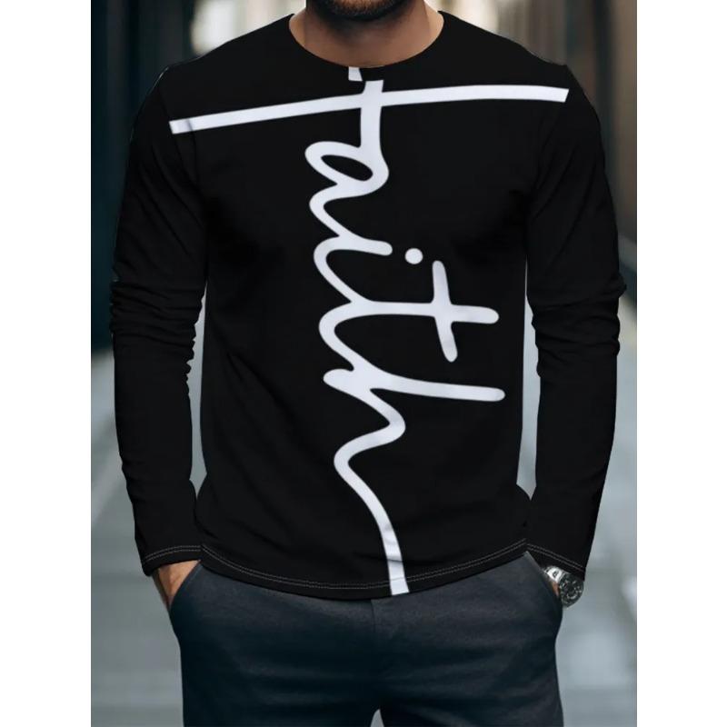 Autumn and Winter Men's Animal 3D Printed Crew Neck Long Sleeve T-Shirt