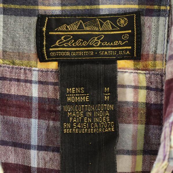 EDDIE BAUER 90s Black Tag Short Sleeve Shirt M Purple X Blue X Green Men's Used