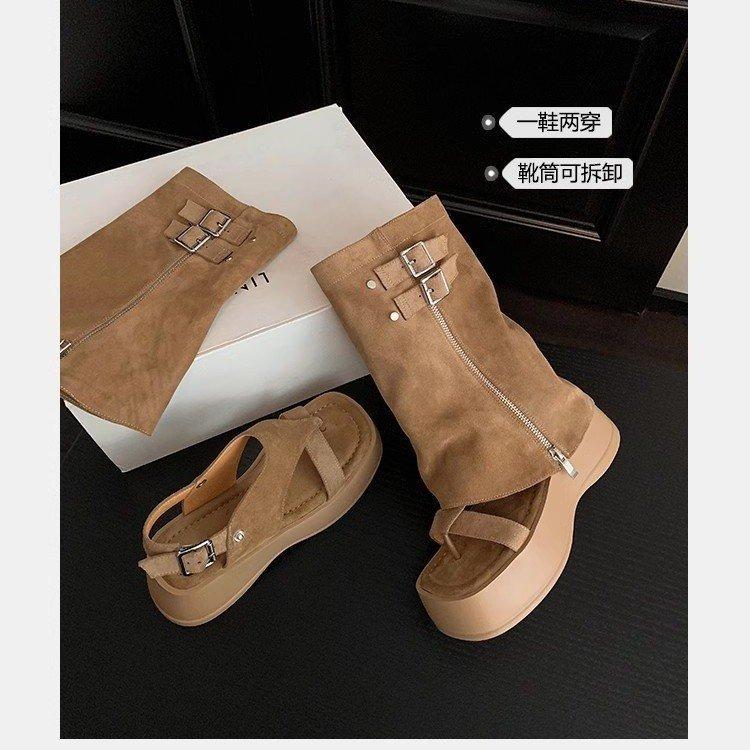 

[youshilai] Pants boots toe platform sandals 2025 summer heightening retro Maillard cool boots women 40