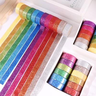 DIY Glitzer Washi Tape Set - 12 Rollen farbiges Masking Tape, Glitzerndes Dekoband für Kunst, Scrapbook-Tape, Deko & Basteln