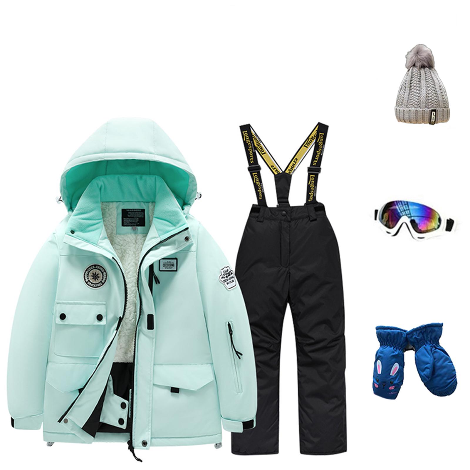 

Children s Fashion Skiwear Set Boys And Girls Thickened Waterproof Thermal Ski Suit Five-Piece Outfit With Jacket And Trousers 10 чёрный