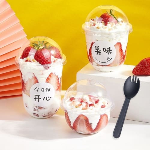 Emuia Clear Dome-Lid Disposable Plastic Parfait Cups, Food-Grade PP, 3 Sizes (250ml/360ml/500ml), Dessert Cups with Spoons, Perfect for Parties, Weddi