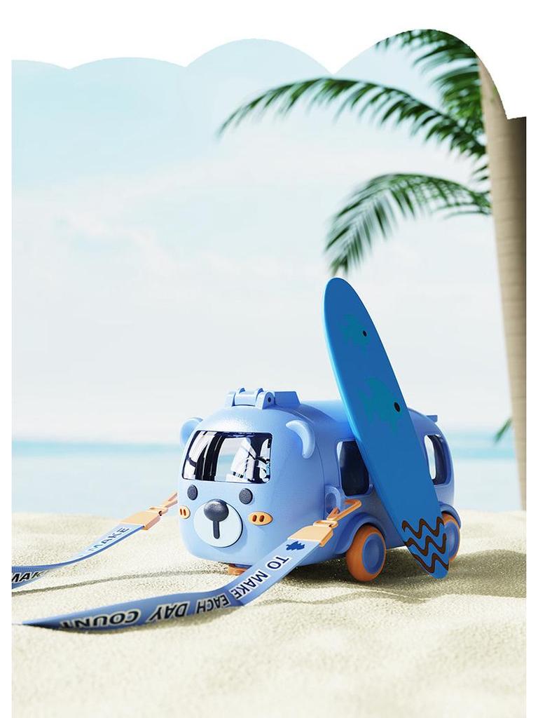 Sommer-Trinkflasche für Kinder mit Auto-Motiv, Strohhalm und Schultergurt