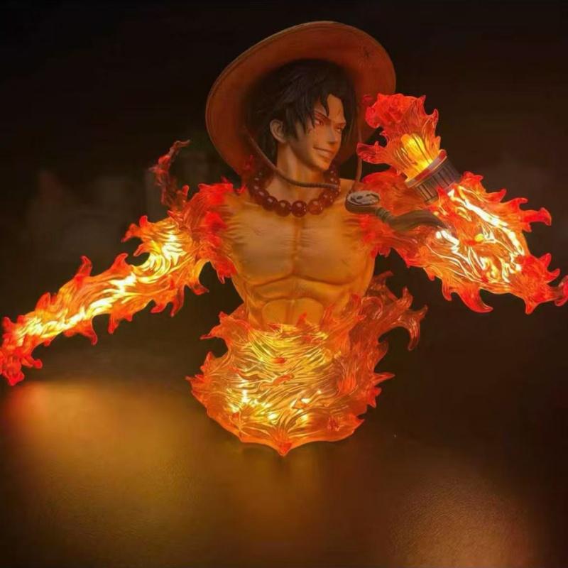 Portgas D. Ace LED Light Figure 14cm Fire Fist Bust Statue Anime Collectible Model Toy with Light Effect  Toys