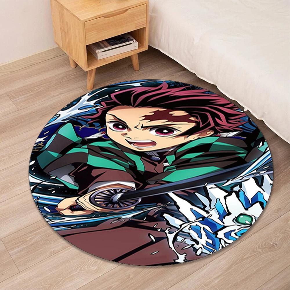 Demon Slayer Printed Round Rug Carpet Chair Rug Area Rug Entryway Doormats,for Office Chair Living Room Bedroom Kitchen Room.