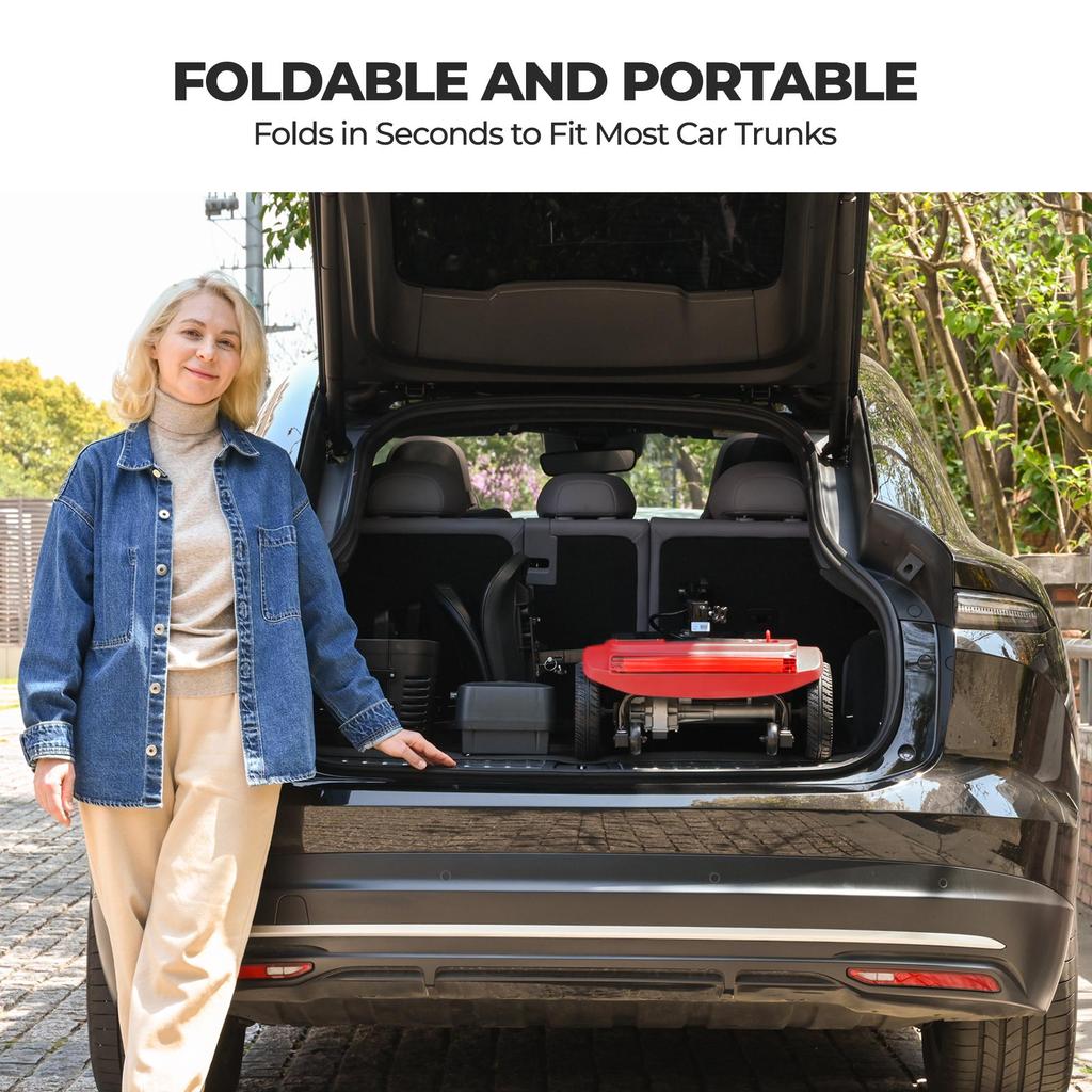 SWEETRICH S2 foldable mobility scooter,250W motor,12Ah lead-acid battery,6km/h,maximum range of 15km, maximum load capacity of 150kg.