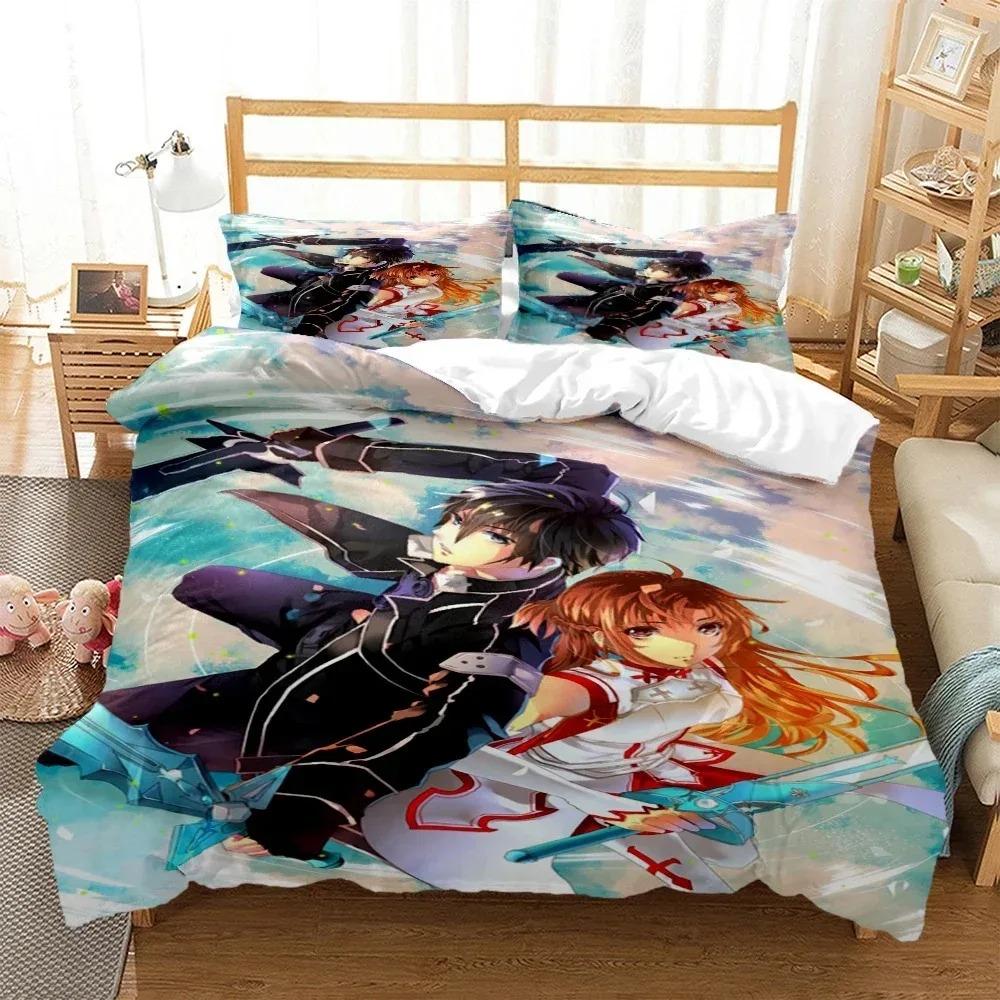 Modny SAO Anime Art Print Trzyczęściowy Zestaw Pościeli Modny Artykuł Chłopięcy Lub Dla Dorosłych Na Łóżka Poszwy na Kołdrę Poszewki na Poduszki Zestaw Pościeli