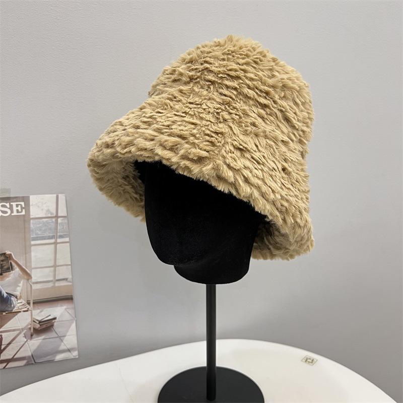 Tjock varm fluffig bucket-hatt i imiterad mink, höst- och vintermode, söt bucket-hatt