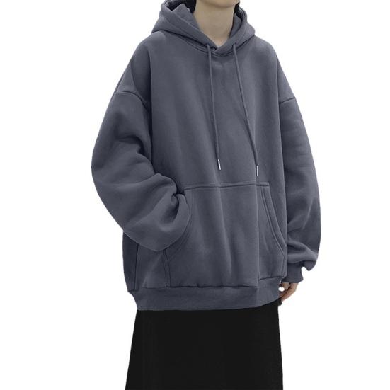 Menn Høst Vinter Hettegenser Snøring Ren farge Elastisk mansjett tykk Plus Size Big Patch Lomme Hette Løs Hold varmen Midt lengde Sport Par Topp