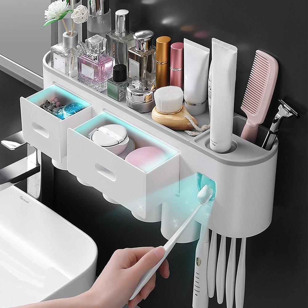 Badezimmer Adsorption Inverted Zahnbürstenhalter Wand Automatische Zahnpasta Squeezer Lagerregal Badezimmer Zubehör