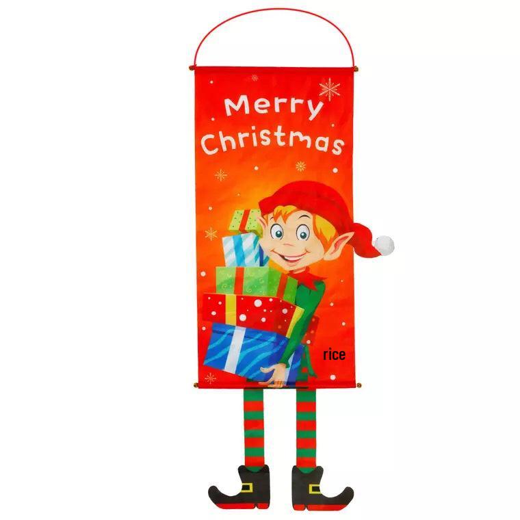 Christmas Decoration Hanging Flag: Santa Claus & Snowman Wall Ornament
