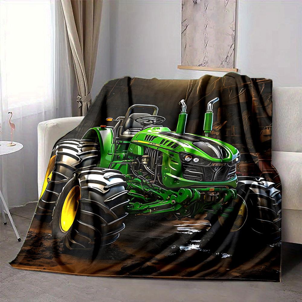 1pc Tractor Blanket Lightweight Flannel Blanket Throw Blanket For Sofa, Bed, Travel, Camping, Livingroom, Office, Couch