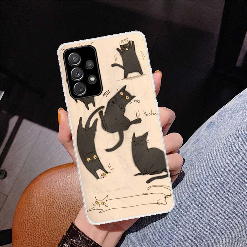 Cartoon Cute Cats Background Phone Case for Samsung Galaxy A52 A51 A50S A12 A22 A32 A72 A10S A30S A31 A71 Note 20 Ultra 10 Plus