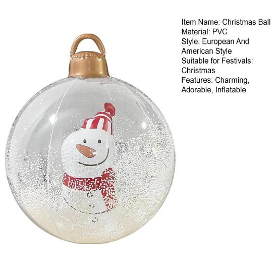 24 Inch Inflatable Christmas Ball Ornament Large Clear Blow Up Ball Christmas Decoration with Snowman Santa Tree Inside for Holiday Yard Lawn Decor