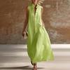 Damen Sommer Ärmellos Knopfleiste Tankkleid Stehkragen Lässig Baumwolle Leinen Langes Kleid Locker A-Linie Fließendes Strand Sommerkleid