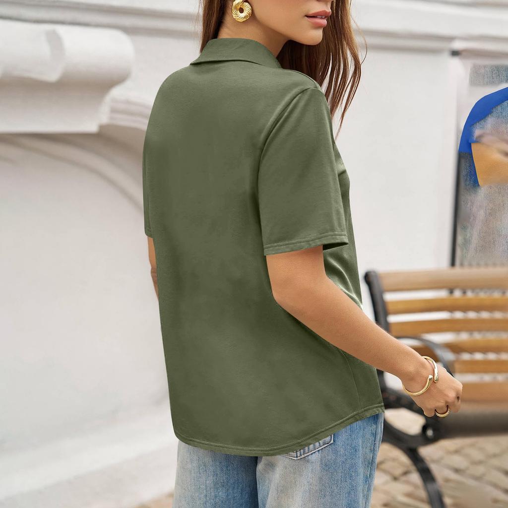Women's Fashion Casual Lapel Short Sleeve Color Shirt Women's Up Tops