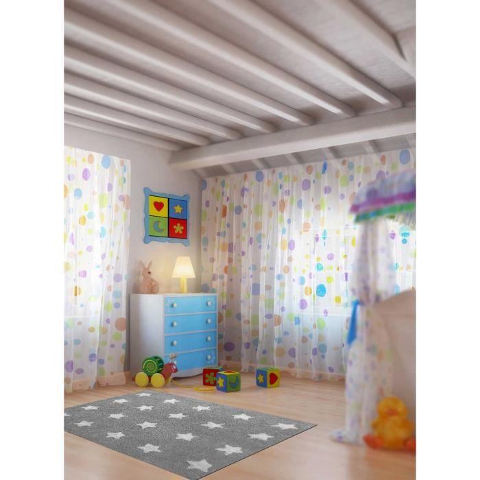 Tapis enfant - UNAMOURDETAPIS - ETOILE Gris - 140x140 rond cm - Coton - Lavable 30°