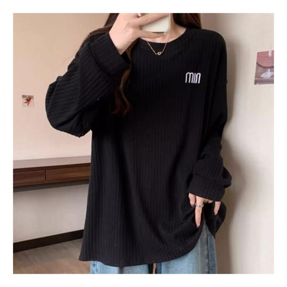 Navava Loose FiT Rib Long Sleeve Round Neck T shirT nT1440