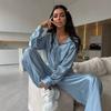 Womens Satin Tracksuit Hooded Zip-Up Cardigan Wide Leg Pants 2-Piece Set Casual Streetwear
