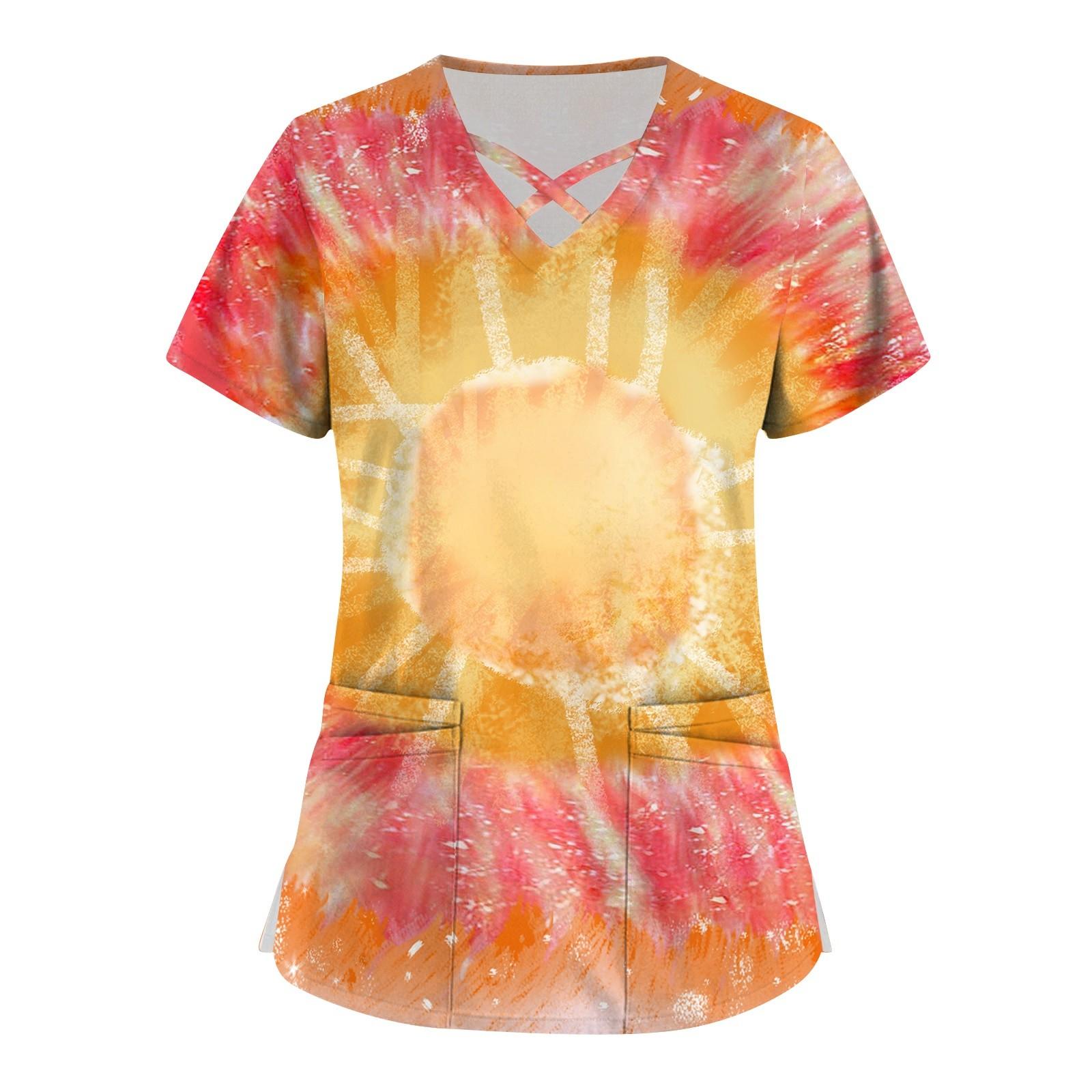 

Женская рабочая одежда с принтом, базовые топы с V-образным вырезом и двухслойными карманами. Пуловер S