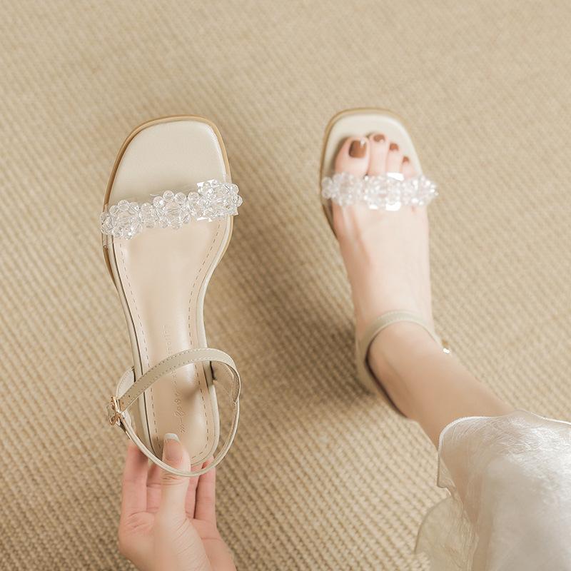 

Leather flat for Huizhou women s shoes heels with sandals thick heel summer new open-toed sandals women 34 абрикосовый