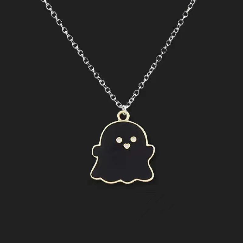 Cartoon Black And White Ghost Ghost Necklace Pendant Male Hip Hop Personality Female Couple Accessories Sweater Chain Halloween Gift