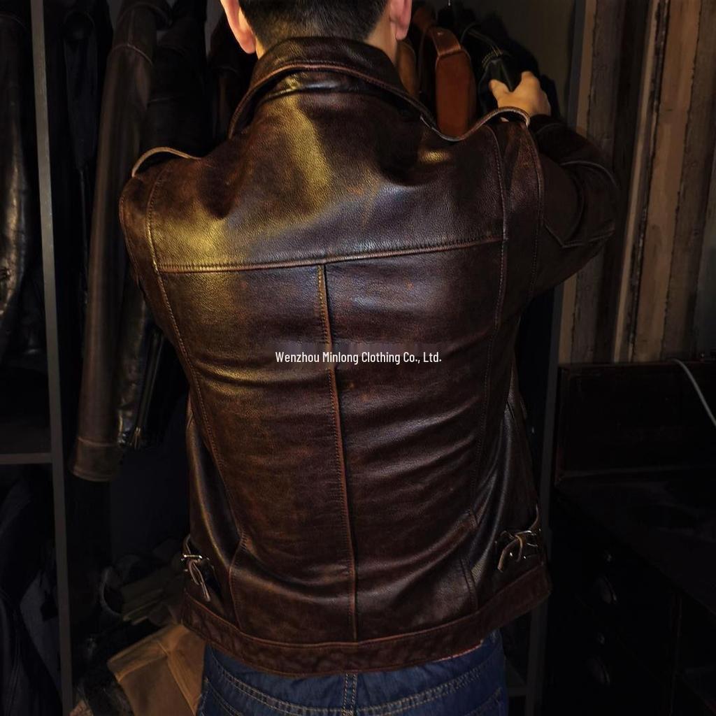 Męska skórzana kurtka motocyklowa w stylu retro chińskim