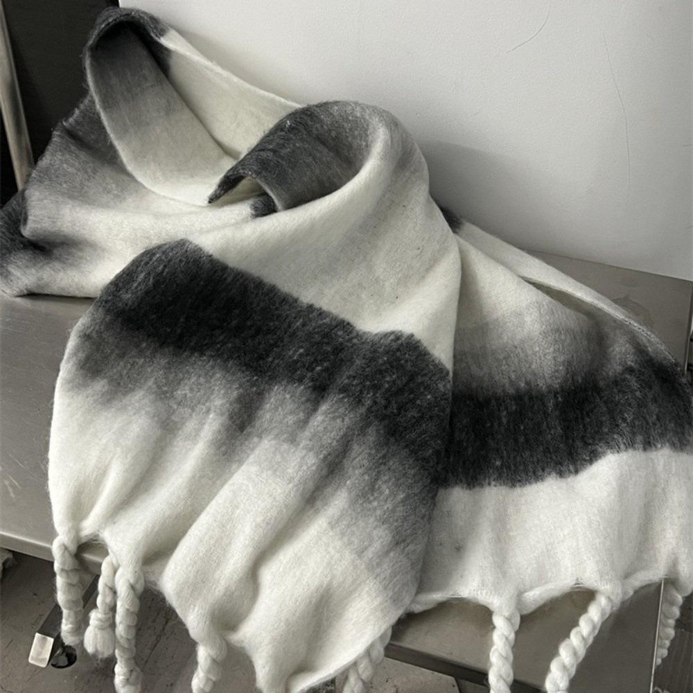 New Warm Scarf Soft Mohair Long Tassel Scarves Gradient Color Windproof Scarves Bib Outdoor Sports